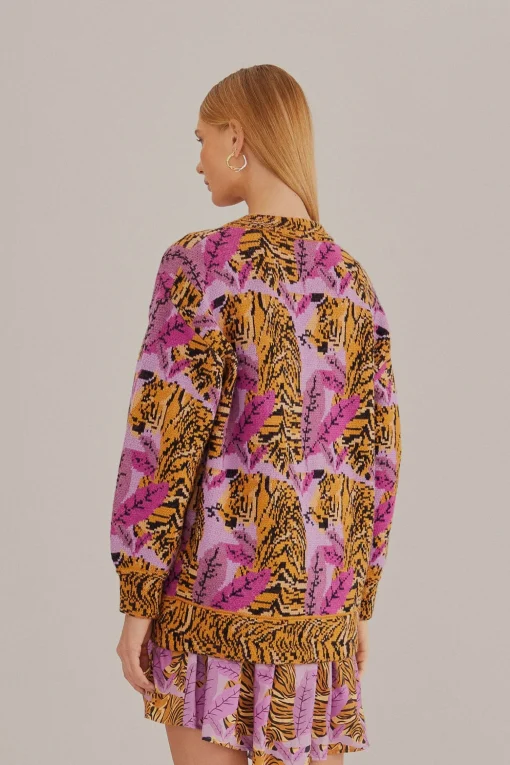  LAVENDER TIGER LEAVES KNIT CARDIGAN
