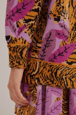  LAVENDER TIGER LEAVES KNIT CARDIGAN