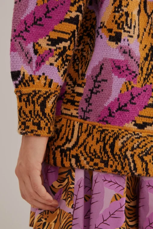  LAVENDER TIGER LEAVES KNIT CARDIGAN