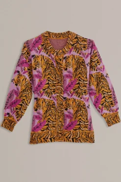  LAVENDER TIGER LEAVES KNIT CARDIGAN