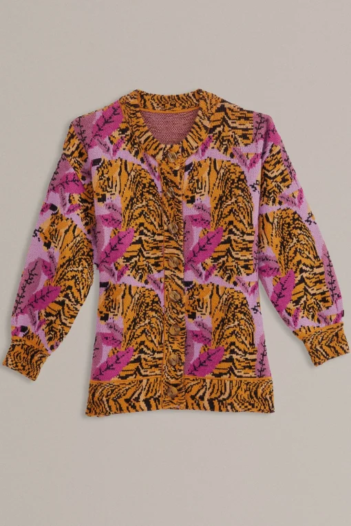  LAVENDER TIGER LEAVES KNIT CARDIGAN