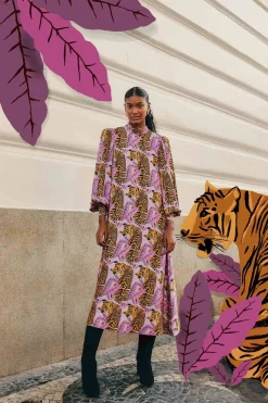  LAVENDER TIGER LEAVES MIDI DRESS