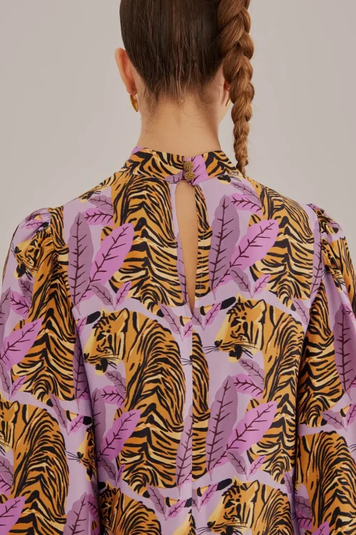  LAVENDER TIGER LEAVES MIDI DRESS
