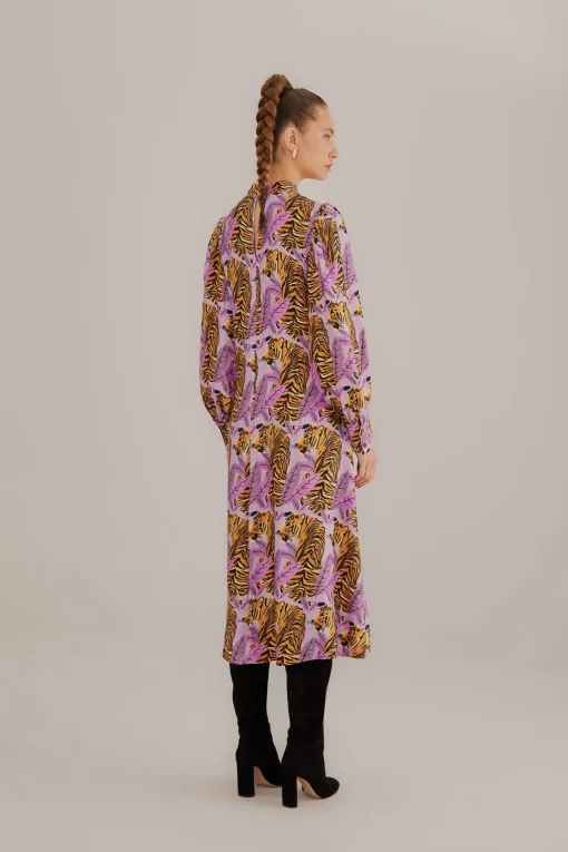 LAVENDER TIGER LEAVES MIDI DRESS