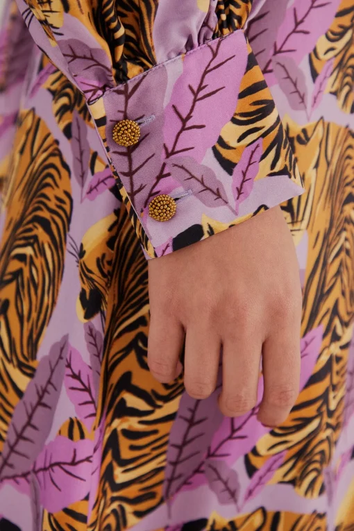  LAVENDER TIGER LEAVES MIDI DRESS