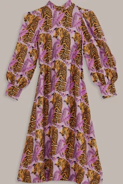  LAVENDER TIGER LEAVES MIDI DRESS