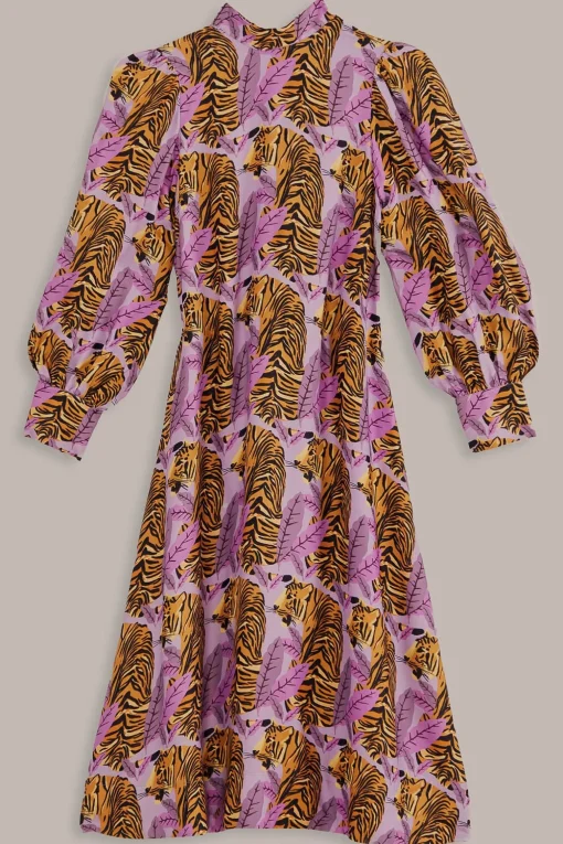  LAVENDER TIGER LEAVES MIDI DRESS