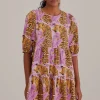  LAVENDER TIGER LEAVES PUFF SLEEVE MINI DRESS