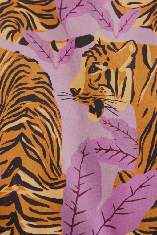 LAVENDER TIGER LEAVES PUFF SLEEVE MINI DRESS