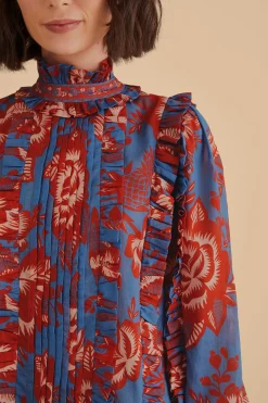  LIGHT BLUE LACE GARDEN RUFFLE BLOUSE