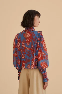  LIGHT BLUE LACE GARDEN RUFFLE BLOUSE