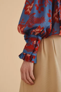  LIGHT BLUE LACE GARDEN RUFFLE BLOUSE