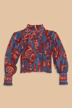  LIGHT BLUE LACE GARDEN RUFFLE BLOUSE