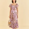  LILAC FLORAL MONKEY SHORT SLEEVE MAXI DRESS