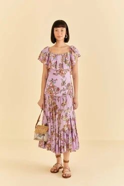 LILAC FLORAL MONKEY SHORT SLEEVE MAXI DRESS