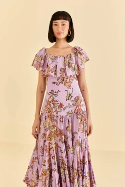  LILAC FLORAL MONKEY SHORT SLEEVE MAXI DRESS