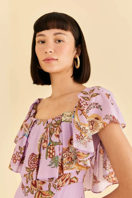  LILAC FLORAL MONKEY SHORT SLEEVE MAXI DRESS