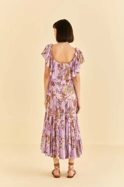  LILAC FLORAL MONKEY SHORT SLEEVE MAXI DRESS