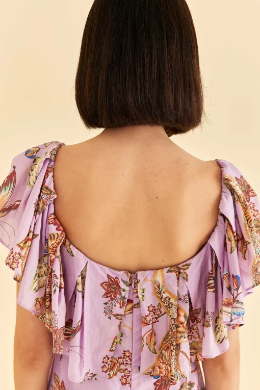  LILAC FLORAL MONKEY SHORT SLEEVE MAXI DRESS