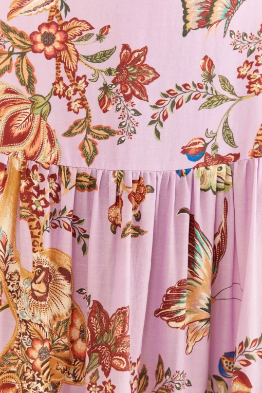  LILAC FLORAL MONKEY SHORT SLEEVE MAXI DRESS