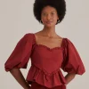  MARSALA HEART SHAPED PUFF SLEEVE BLOUSE