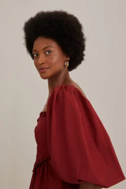  MARSALA HEART SHAPED PUFF SLEEVE BLOUSE