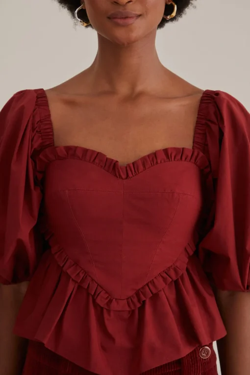  MARSALA HEART SHAPED PUFF SLEEVE BLOUSE