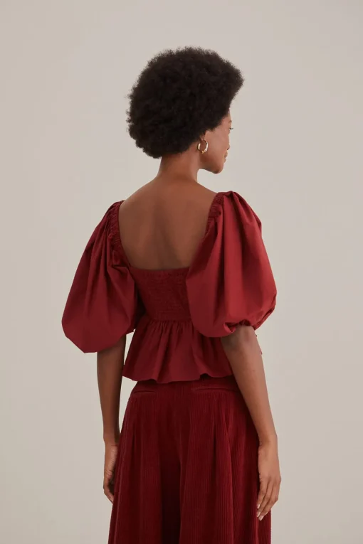  MARSALA HEART SHAPED PUFF SLEEVE BLOUSE