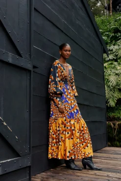  MIXED BANANADA LONG SLEEVE MAXI DRESS