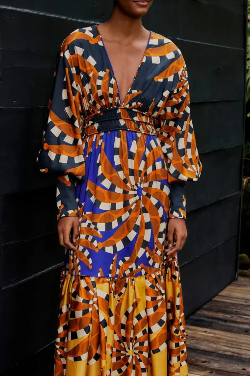  MIXED BANANADA LONG SLEEVE MAXI DRESS