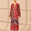  MIXED FLORAL PRINTS LONG SLEEVE MAXI DRESS