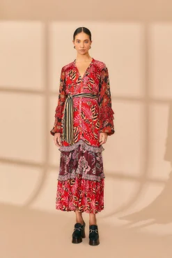  MIXED FLORAL PRINTS LONG SLEEVE MAXI DRESS