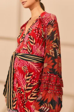  MIXED FLORAL PRINTS LONG SLEEVE MAXI DRESS