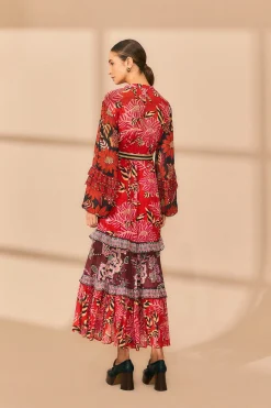  MIXED FLORAL PRINTS LONG SLEEVE MAXI DRESS