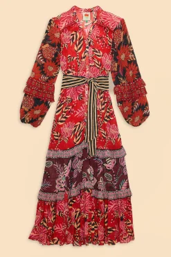  MIXED FLORAL PRINTS LONG SLEEVE MAXI DRESS