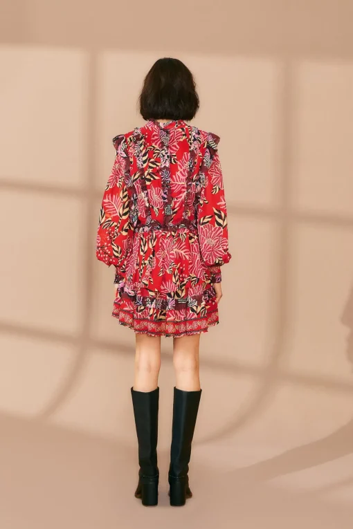 MIXED FLORAL RUFFLE MINI DRESS