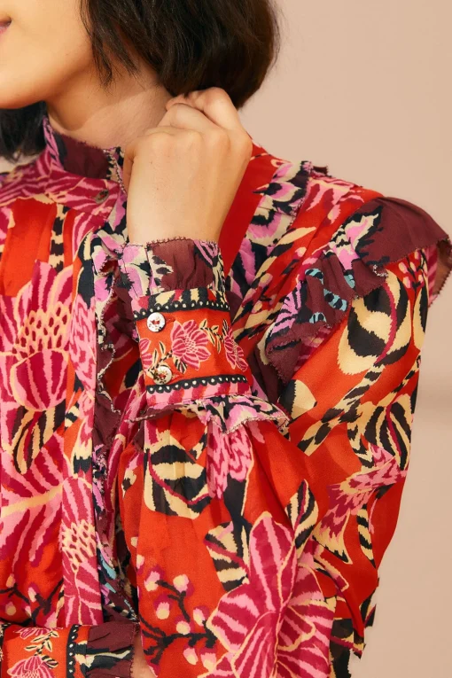  MIXED FLORAL RUFFLE MINI DRESS