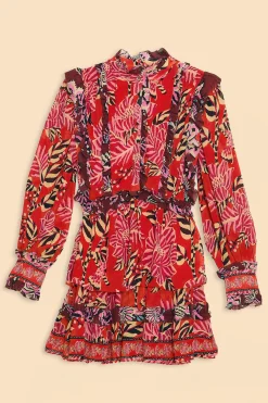  MIXED FLORAL RUFFLE MINI DRESS