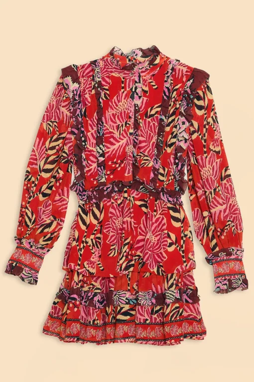  MIXED FLORAL RUFFLE MINI DRESS