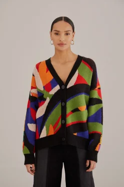  MIXED FLOWERS BANANAS KNIT CARDIGAN