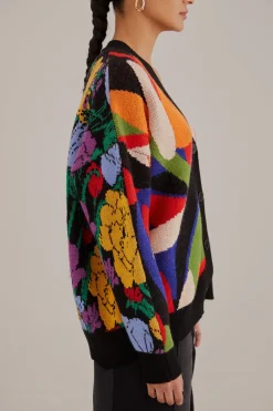  MIXED FLOWERS BANANAS KNIT CARDIGAN