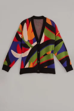  MIXED FLOWERS BANANAS KNIT CARDIGAN