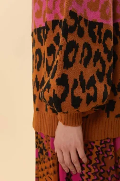  MIXED LEOPARDS KNIT CARDIGAN
