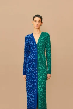  MIXED LEOPARDS KNIT MIDI CARDIGAN DRESS