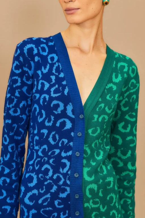  MIXED LEOPARDS KNIT MIDI CARDIGAN DRESS