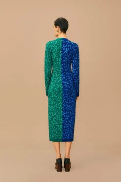  MIXED LEOPARDS KNIT MIDI CARDIGAN DRESS