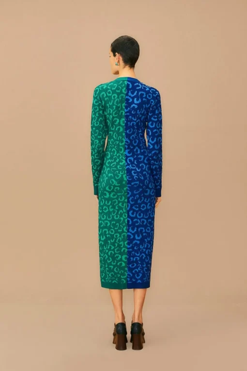  MIXED LEOPARDS KNIT MIDI CARDIGAN DRESS