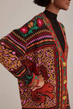  MIXED TAPESTRY PRINTS KNIT CARDIGAN