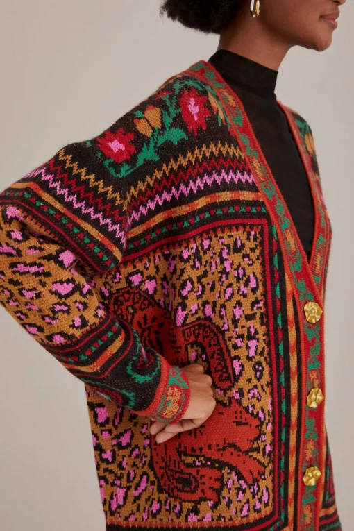  MIXED TAPESTRY PRINTS KNIT CARDIGAN