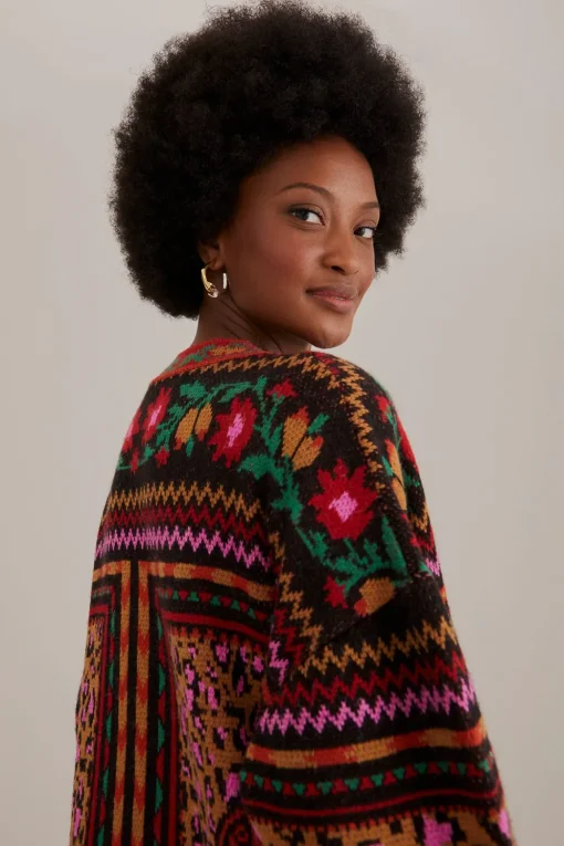  MIXED TAPESTRY PRINTS KNIT CARDIGAN